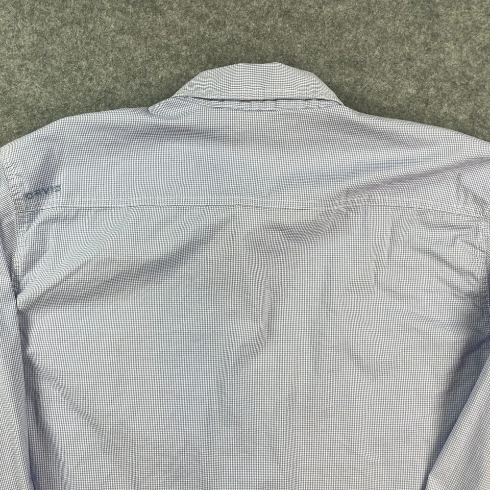 Orvis Mens Shirt L Blue Gingham Long Sleeve Active Fit Flat Front Fishing Hemp - Picture 3 of 16